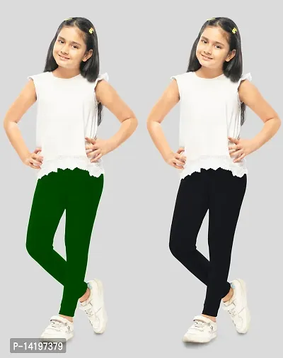 Stylish Multicoloured Cotton Solid Leggings For Girls Pack of 2