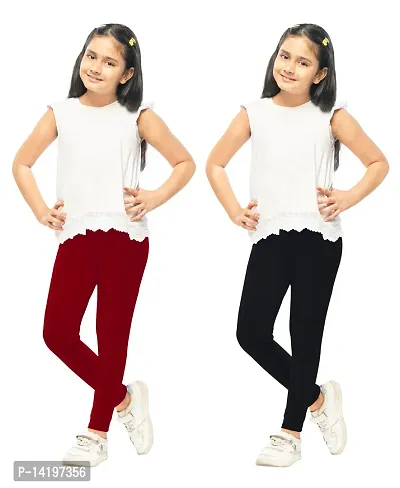 Stylish Multicoloured Cotton Solid Leggings For Girls Pack of 2