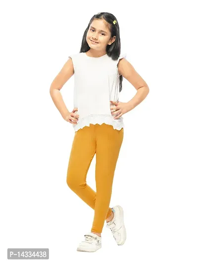 Alluring Yellow Cotton Solid Leggings For Girls-thumb0