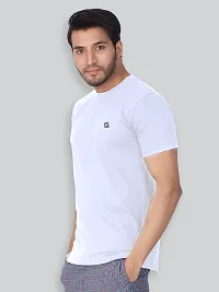 Reliable White Cotton Blend Solid Round Neck Tees For Men- Pack Of 2-thumb2