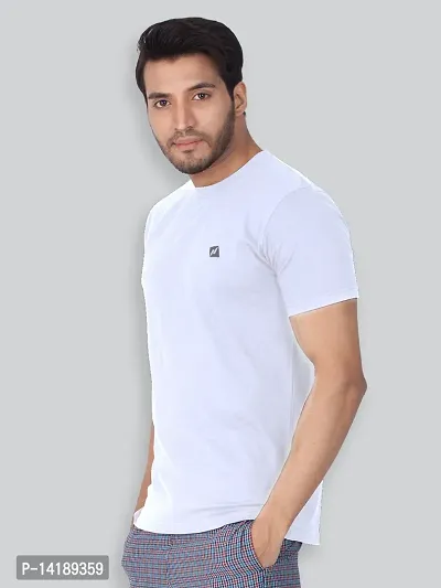 Reliable White Cotton Blend Solid Round Neck Tees For Men- Pack Of 2-thumb3