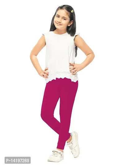 Stylish Pink Cotton Solid Leggings For Girls-thumb0