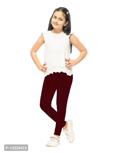 Alluring Maroon Cotton Solid Leggings For Girls