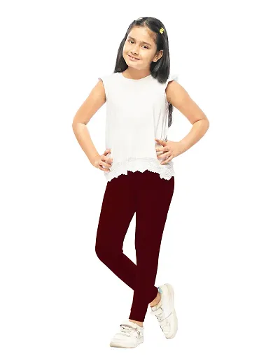 Alluring Maroon Cotton Solid Leggings For Girls