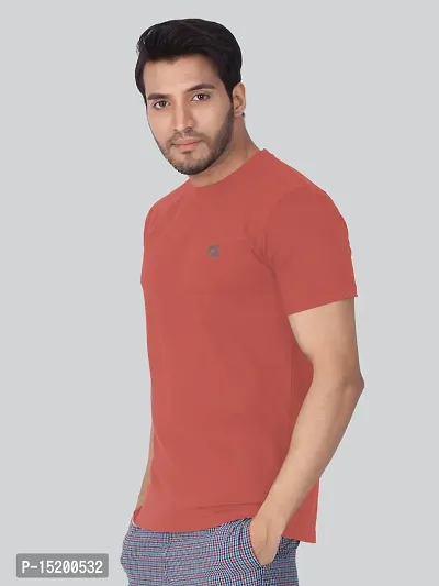 Reliable Pink Cotton Blend Solid Round Neck Tees For Men-thumb3