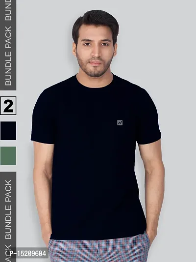 Men Solid Round  Neck Assorted T-Shirt Pack of 2