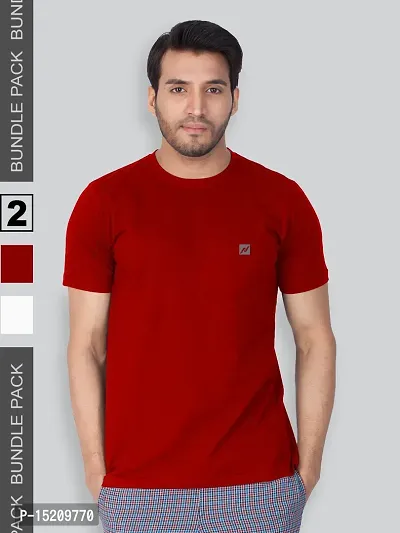 Men Solid Round  Neck Assorted T-Shirt Pack of 2