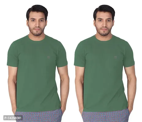 Reliable Green Cotton Blend  Round Neck Tees For Men Pack Of 2-thumb0