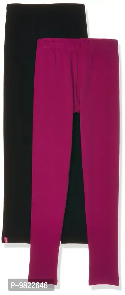 LYRA Girls' Slim Fit Leggings (Pack of 2) (LYRA_KL_2PC_Black & Rani_5-6Y)