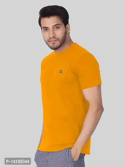 Reliable Orange Cotton Blend Solid Round Neck Tees For Men- Pack Of 2-thumb3