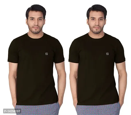 Reliable Black Cotton Blend  Round Neck Tees For Men Pack Of 2