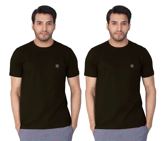 Reliable Blend Solid Round Neck Tees For Men- Pack Of 2