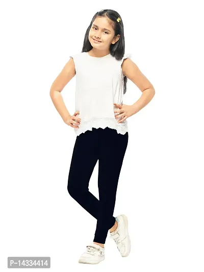 Alluring Navy Blue Cotton Solid Leggings For Girls-thumb0