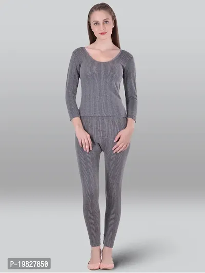 Stylish Grey Cotton Solid Thermal Set For Women-thumb0
