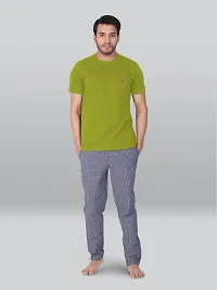 Reliable Green Cotton Blend Solid Round Neck Tees For Men-thumb3