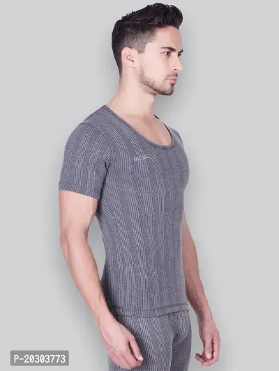 Stylish Grey Cotton Solid Short Sleeves Thermal Tops For Men-thumb3