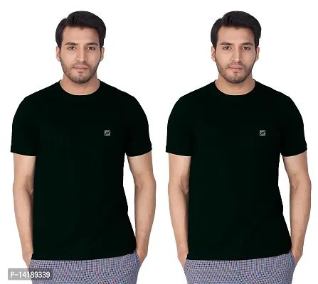 Reliable Black Cotton Blend Solid Round Neck Tees For Men- Pack Of 2