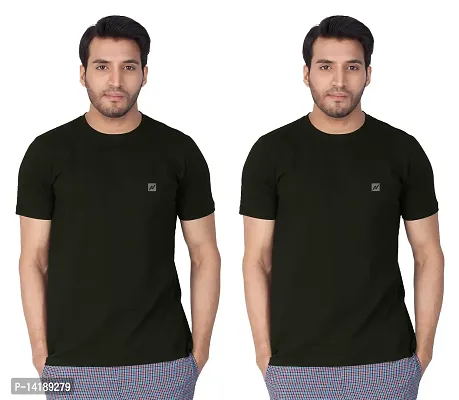 Reliable Black Cotton Blend Solid Round Neck Tees For Men- Pack Of 2