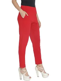 Elegant Red Cotton Solid Trousers For Women-thumb1