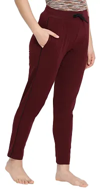 Elegant Maroon Cotton Blend Solid Trousers For Women-thumb3