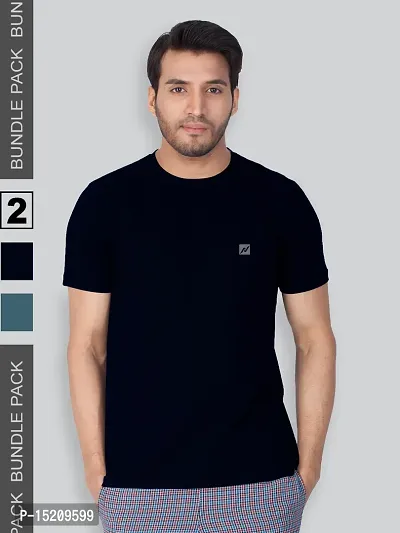 Men Solid Round  Neck Assorted T-Shirt Pack of 2