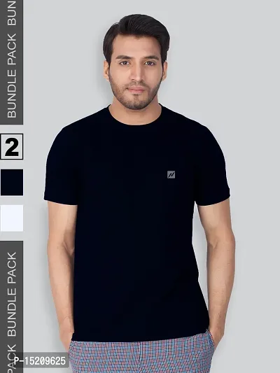 Men Solid Round  Neck Assorted T-Shirt Pack of 2