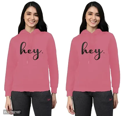 Stylish Fleece Pink Long Sleeves Kangaroo Pocket Hooded Sweatshirt For Women- Pack Of 2