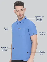 Men Solid Polo Neck Bright Blue T-shirt With Pocket-thumb2