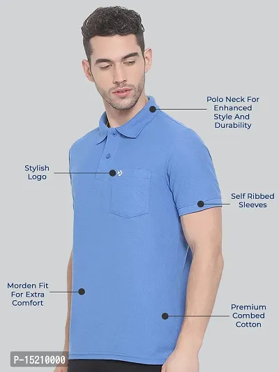 Men Solid Polo Neck Bright Blue T-shirt With Pocket-thumb3