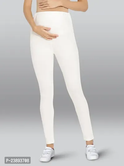 Stunning White Cotton Lycra Solid Leggings For Women