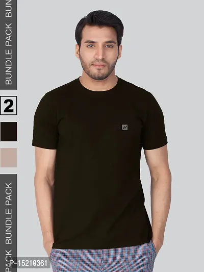 Men Solid Round  Neck Assorted T-Shirt Pack of 2