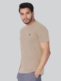 Reliable Beige Cotton Blend Solid Round Neck Tees For Men-thumb2