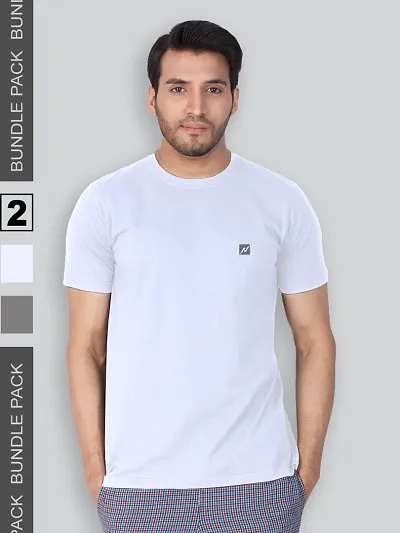 Reliable Blend Solid Round Neck Tees For Men