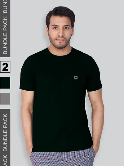 Lux Regular Men Solid Round  Neck Assorted T-Shirt Pack of 2