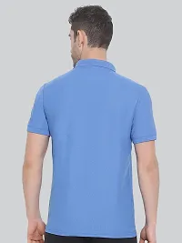 Men Solid Polo Neck Bright Blue T-shirt With Pocket-thumb1