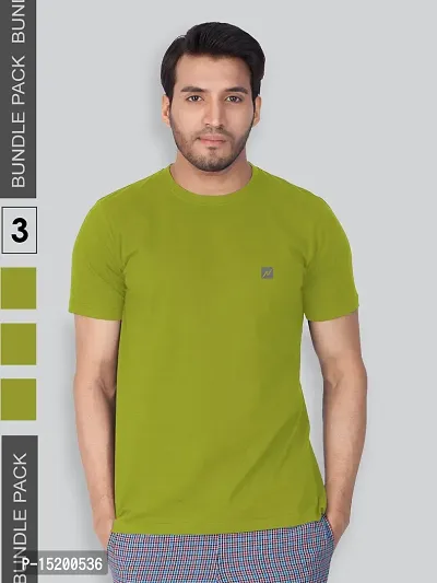 Reliable Green Cotton Blend Solid Round Neck Tees For Men