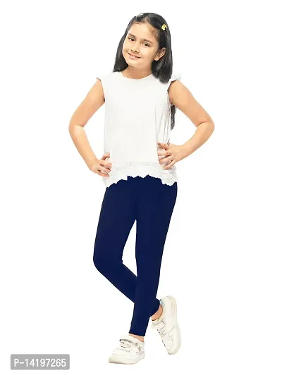 Stylish Blue Cotton Solid Leggings For Girls-thumb0