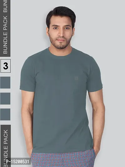 Reliable Grey Cotton Blend Solid Round Neck Tees For Men-thumb0