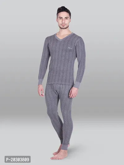 Stylish Grey Cotton Solid Long Sleeves Thermal Set For Men-thumb0