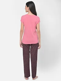 Comfortable Cotton Pink Printed Round Neck Short Sleeves Top With Pajama Set For Women-thumb3