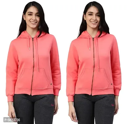 Lyra Women Zipper Hooded Sweatshirt (Pack of 2) Pink