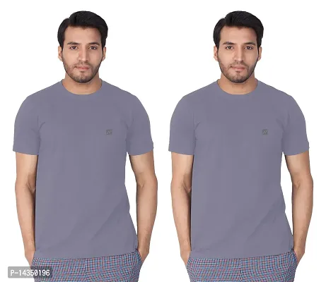 Reliable Grey Cotton Blend  Round Neck Tees For Men Pack Of 2