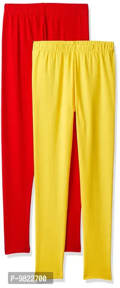 LYRA Girls' Slim Fit Leggings (Pack of 2) (LYRA_KL_2PC_Red & Lemon_7-8Y)