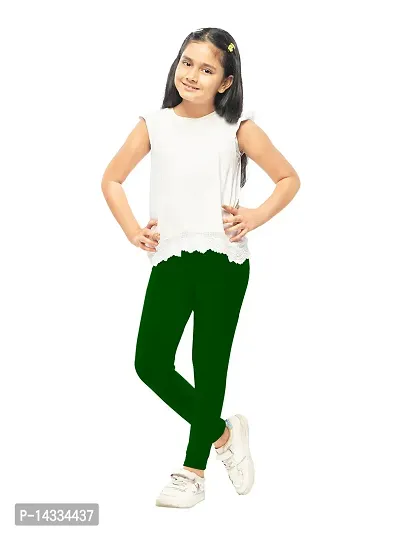 Alluring Green Cotton Solid Leggings For Girls