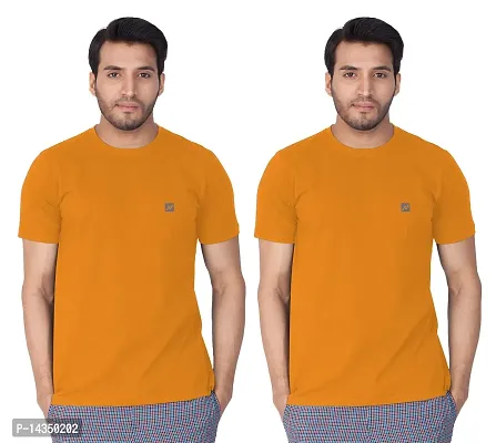 Reliable Orange Cotton Blend  Round Neck Tees For Men Pack Of 2