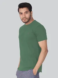 Reliable Green Cotton Blend Solid Round Neck Tees For Men-thumb2