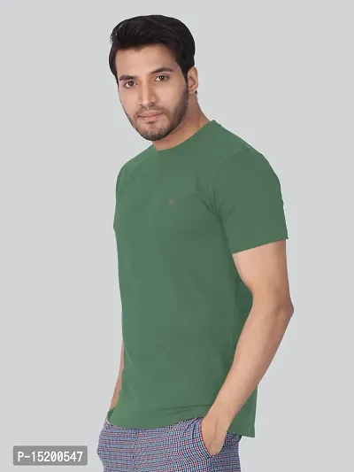 Reliable Green Cotton Blend Solid Round Neck Tees For Men-thumb3