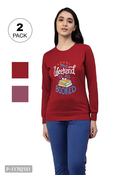 Stylish Fleece Multicoloured Round Neck Long Sleeves Sweatshirt For Women- Pack Of 2
