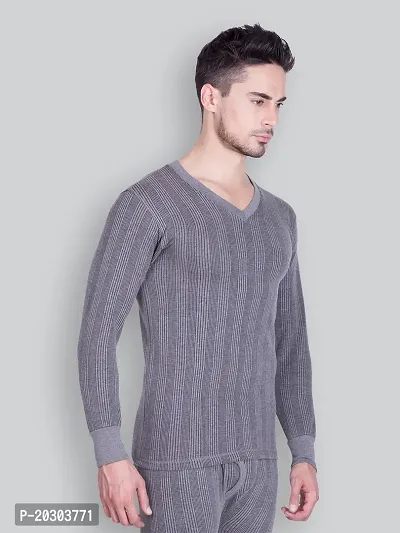 Stylish Grey Cotton Solid Long Sleeves Thermal Tops For Men-thumb3