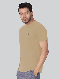 Reliable Beige Cotton Blend Solid Round Neck Tees For Men- Pack Of 2-thumb2